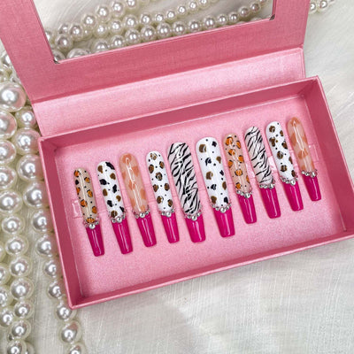 Designer Fashion 3D Hand-painted Nails ,Diamond Zebra