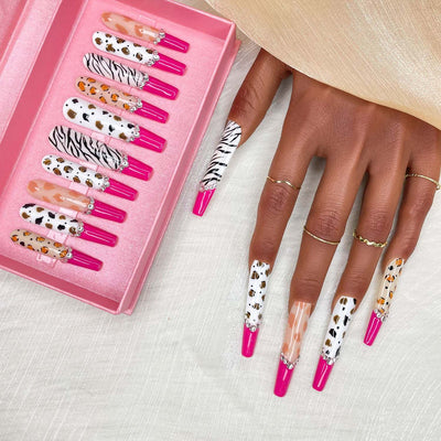 Designer Fashion 3D Hand-painted Nails ,Diamond Zebra