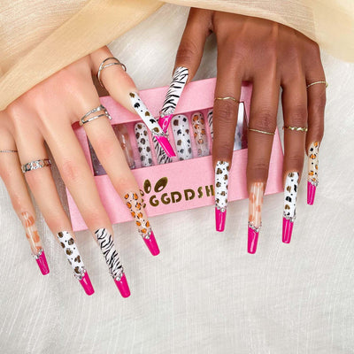 Designer Fashion 3D Hand-painted Nails ,Diamond Zebra
