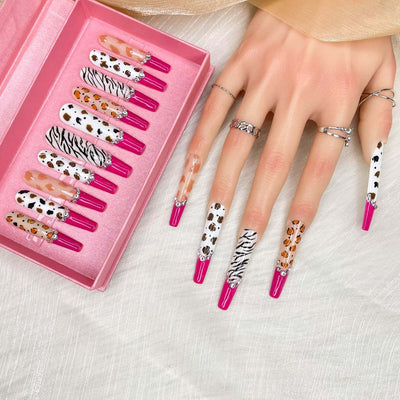 Designer Fashion 3D Hand-painted Nails ,Diamond Zebra